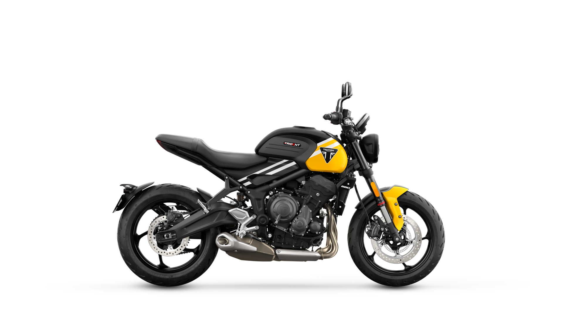 Triumph Trident 660 in Cosmic Yellow right hand side